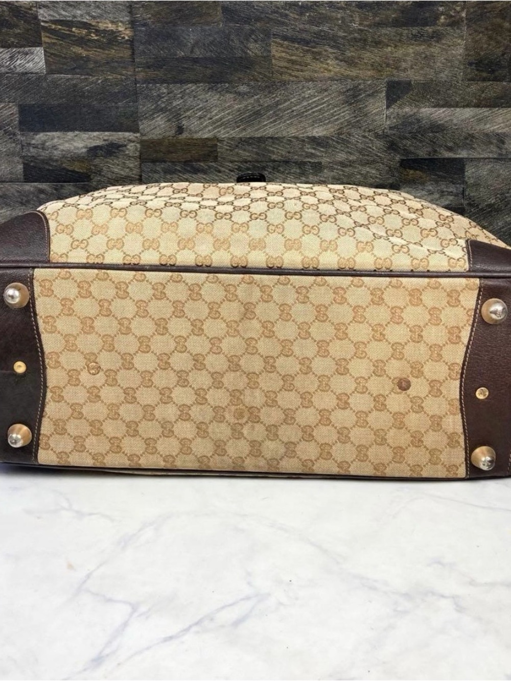 Gucci Brown Monogram Canvas Duffel with Dark Brown Leather Trim - Picture 11 of 11